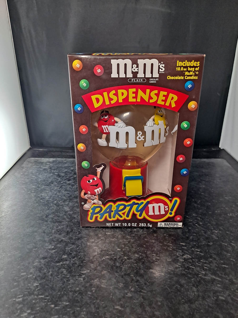 M&M'S Red Candy Dispenser with Yellow & Blue Lever (NIB) Factory Sealed.